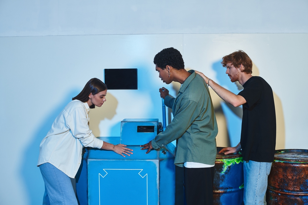 Young,Concentrated,Interracial,Friends,Having,Investigation,During,Quest,In,Escape